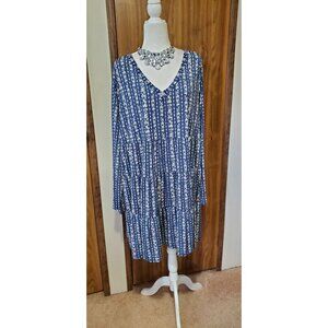 GLITZY BOHEMIAN DRESS BLUE LONG SLEEVE (SIZE  2X)